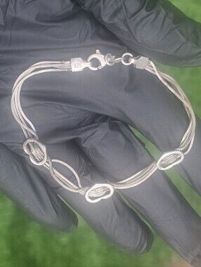 Vintage 925 Hearts Sterling Silver Bracelet 7 3/8"